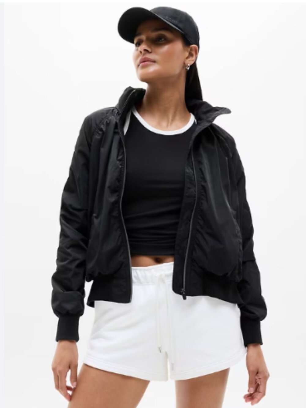 Athleta Black Bomber Jacket Med | Athleisure Lightweight Zip Up Activewear